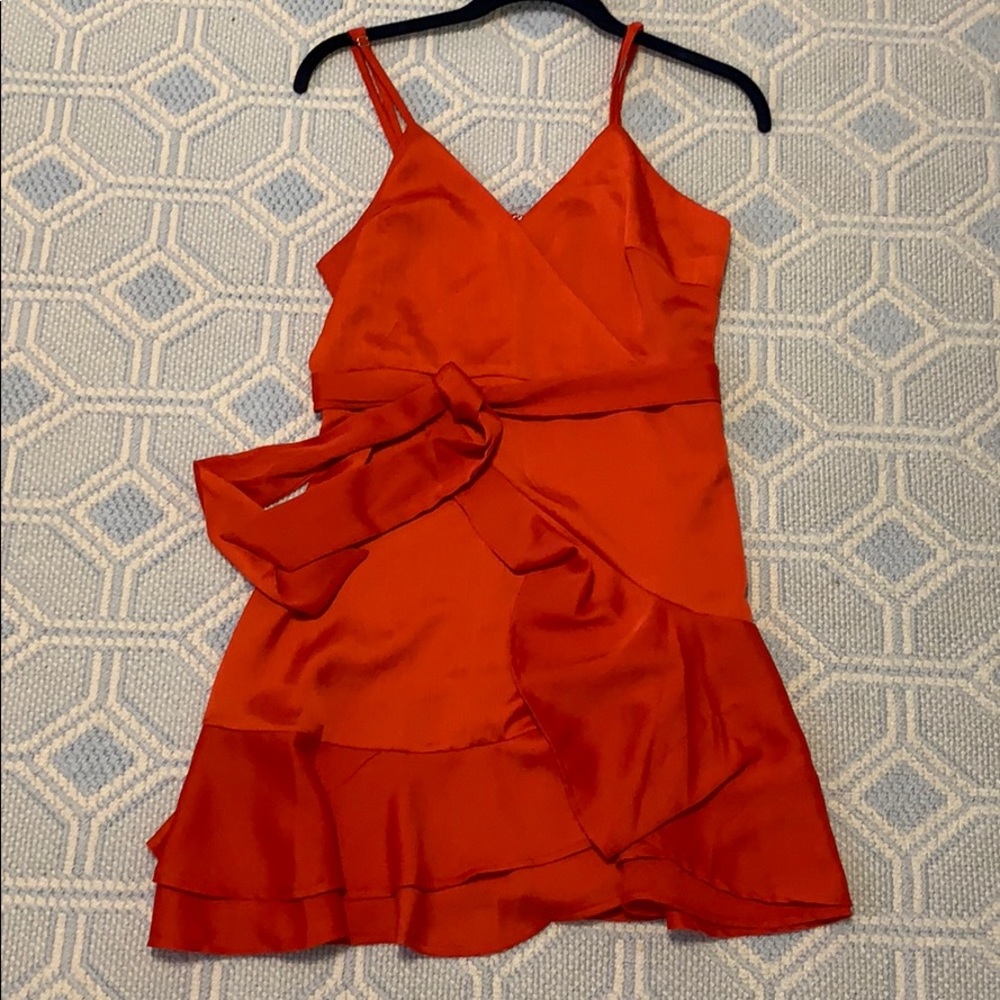 Hello molly red satin ruffle tie dress